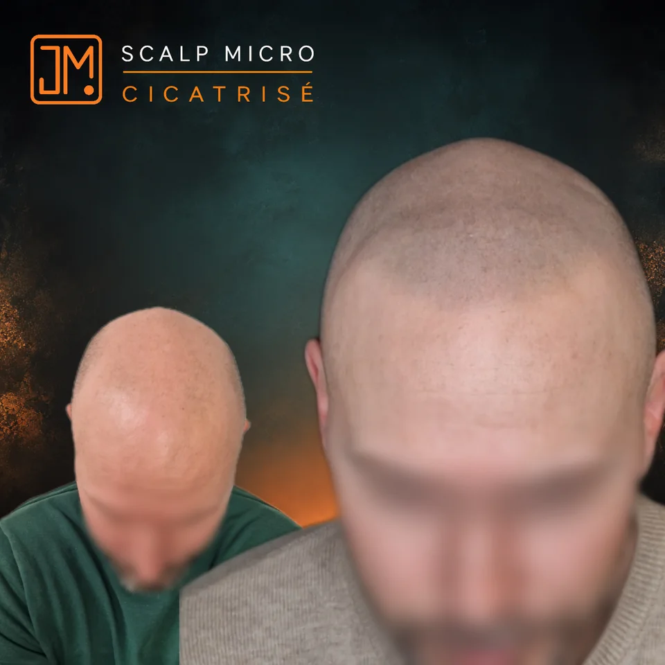 Micropigmentation capillaire : résultat cicatrisé.