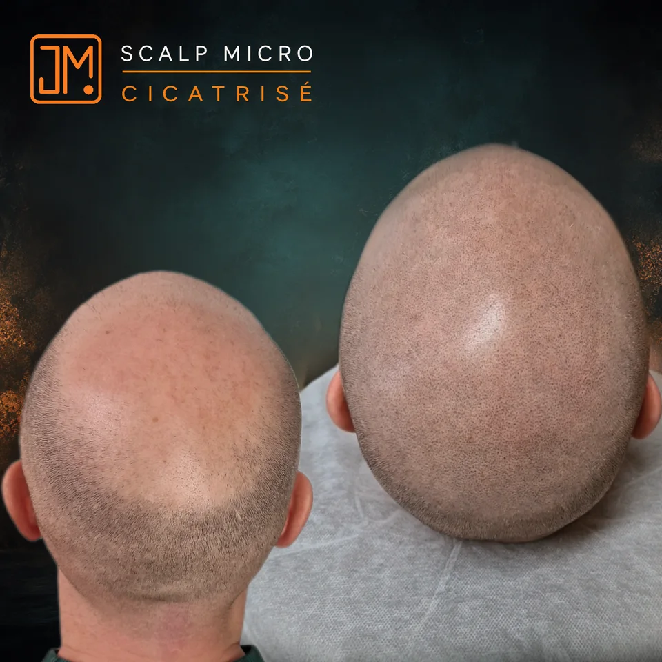 Micropigmentation capillaire : résultat cicatrisé.